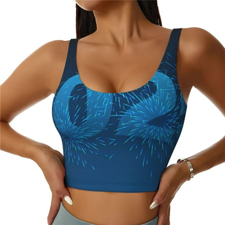 Adobk Happy New Year 2025 A Print Sports Bras for Women Longline Workout Crop Tank Tops Padded with Built in Shelf Padded Sports Bra-XX-Large