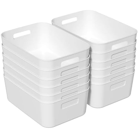 12 Packs Pantry Organizer Bins, Plastic Cupboard Organization Box, White