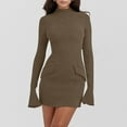 thumbnail image 5 of Sentmoon Homecoming Dresses with Pockets Long Sleeve Crew Neck Elegant Dresses for Women Solid Color Slim Graduation Dresses for Women 2025 Trendy for City Sightseeing in Fall Khaki XXL, 5 of 10