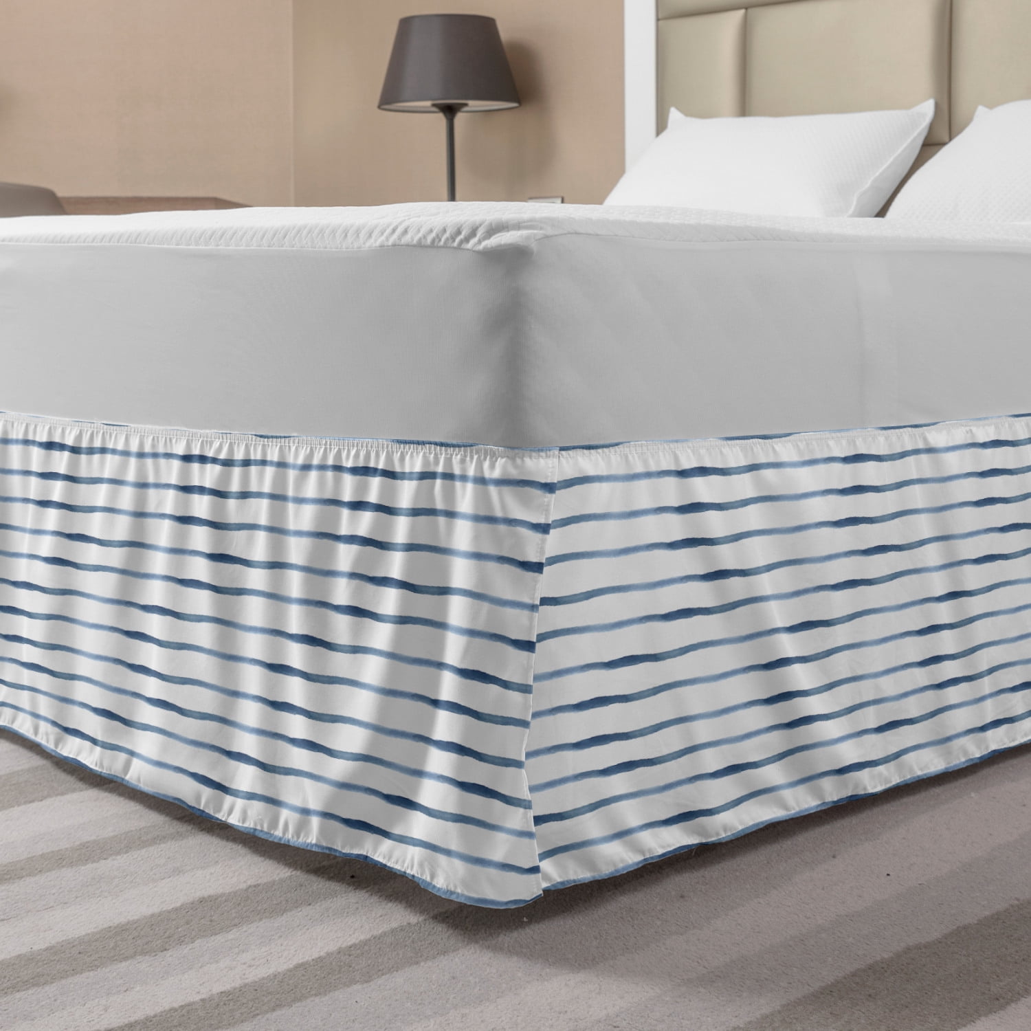 Harbour Stripe Bed Skirt, Abstract Brushstroke Nautical Ocean