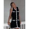 thumbnail image 1 of Vestido corto de punto con contraste para mujer, minivestido deportivo plisado sin mangas con cuello redondo, a la moda, ajustado, para Golf, verano, 2024, 1 of 7