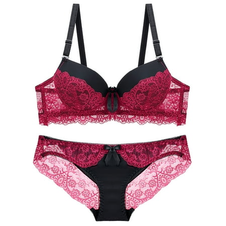 

wendunide lingerie for women Fashionable Woman s Sexy Lace Bra Brassieres Steel Ring Bra Set Ladies Lace Bra Underwear Set Bra & Brief Sets Wine Red 85