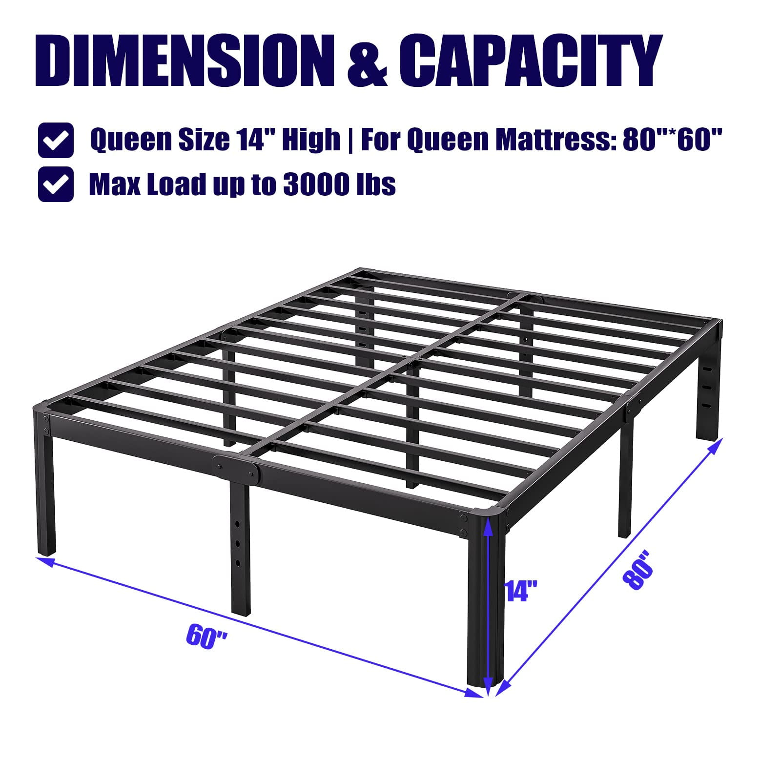 ULIESC 14 Inch High Queen Bed Frame No Box Spring Needed, Heavy Duty Metal Platform Bed Frame Queen with Round Corners, Easy Assembly and Noise-Free, Black