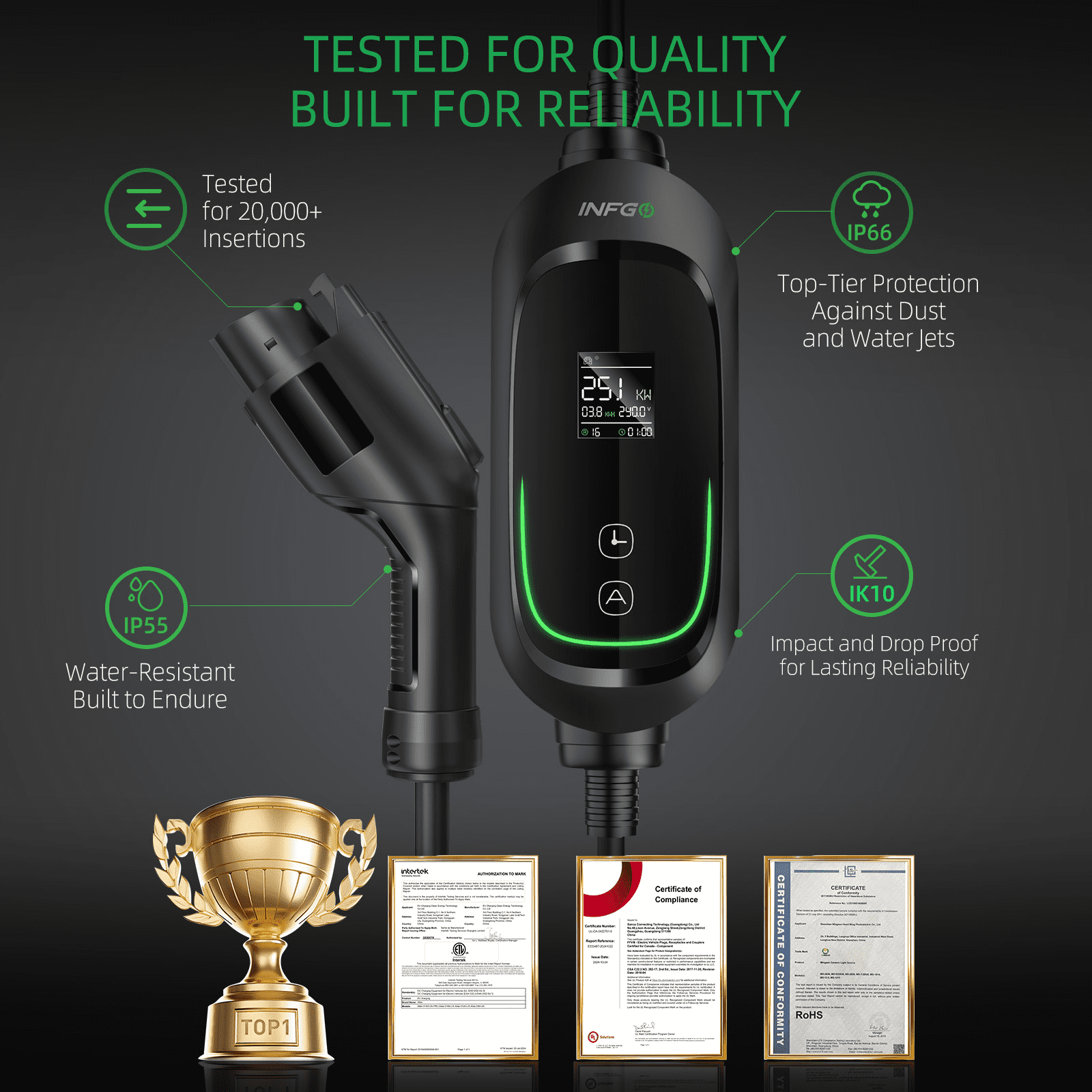 Level 2 EV Charger, 40Amp Portable Electric Car Charger 25FT Cable for NEMA 14-50 Plug, 240V 9.6kW, Adjustable Current, Timing Delay, J1772 Vehicle Charger Station 240V 9.6kW