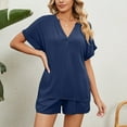 thumbnail image 6 of Lufly Women's V Neck Ruffle Solid Color Short Sleeve Fashion Blouse Summer Casual Lightweight Top,Navy,XXL, 6 of 8