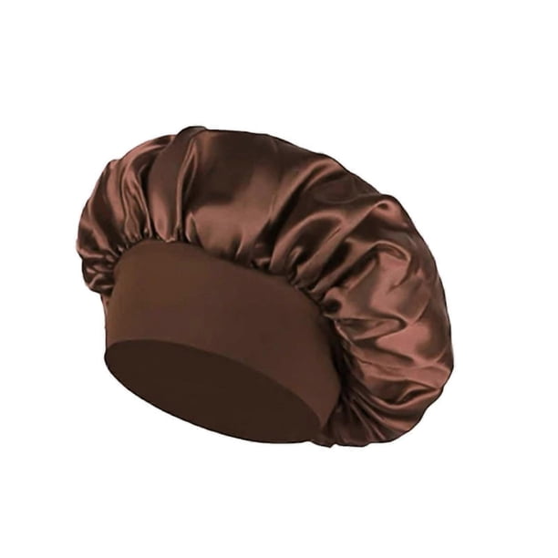 Juego de 4 gorros de dormir ajustables de satén para mujeres y hombres – Gorro de seda de ala ancha para cabello rizado