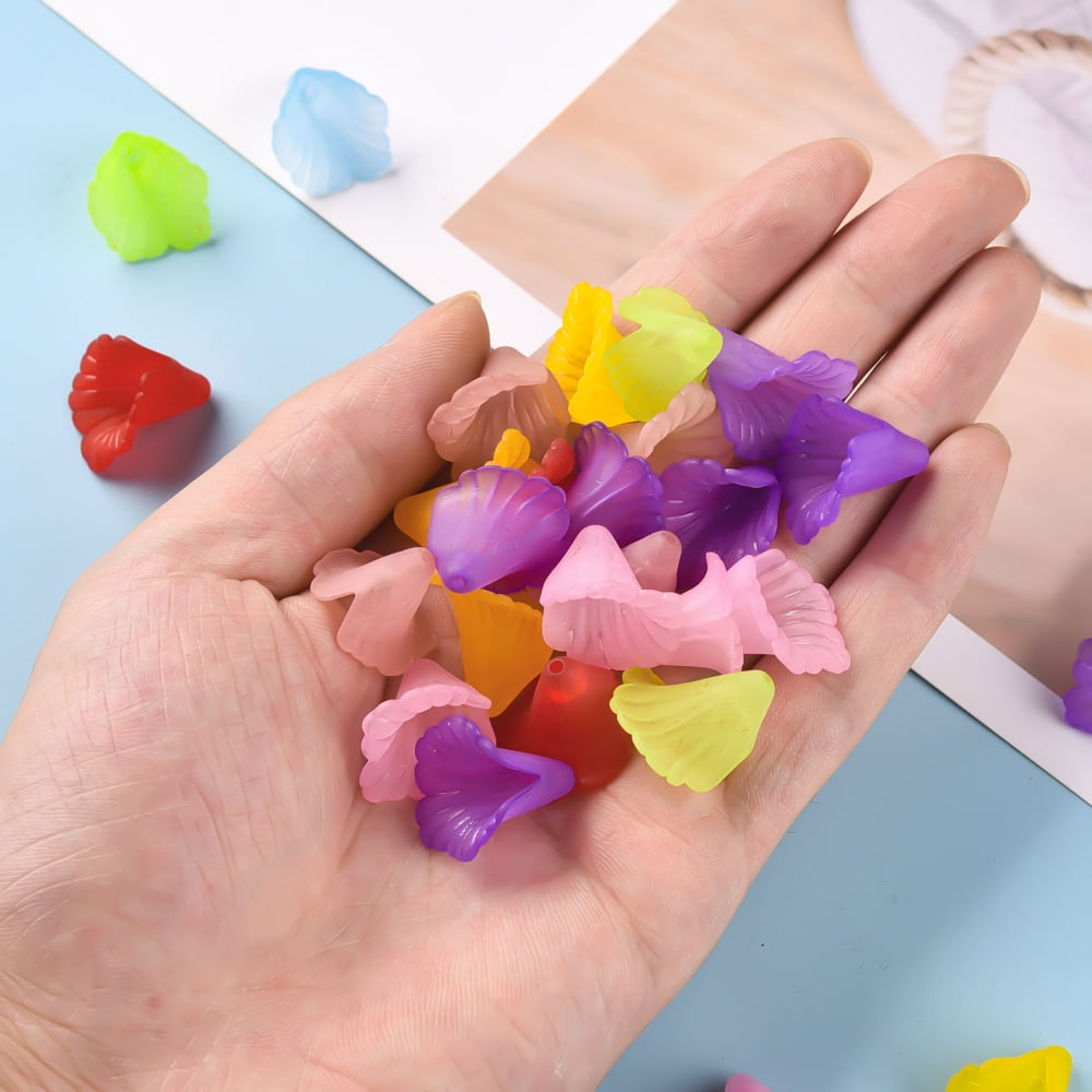Transparent Acrylic Bead Caps Trumpet Flower Beads Frosted Flower Mixed Color 18x18x17mm Hole: 1.5mm about 700pcs/500g