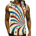 thumbnail image 2 of Lilgiuy Men's 4th of July Hooded Tank Top 3D Non Positioning Printing Sleeveless Head Drawstring Pocket Tank Top Casual T-shirt Top Blouse Gift for Friends(Khaki,2XL), 2 of 5