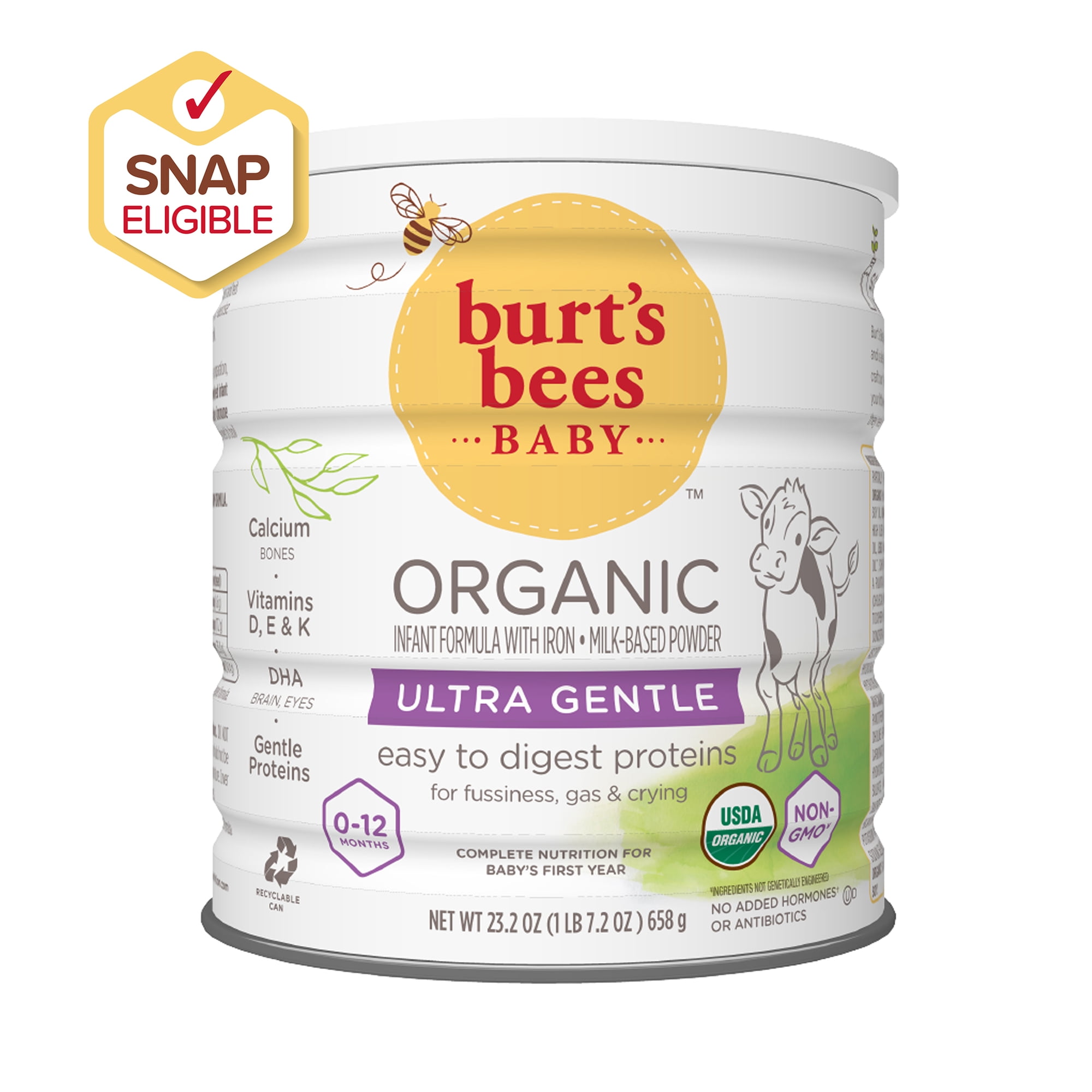 Burt’s Bees Organic Infant Formula with Iron, Reduced Lactose, Ultra Gentle, 23.2 oz.