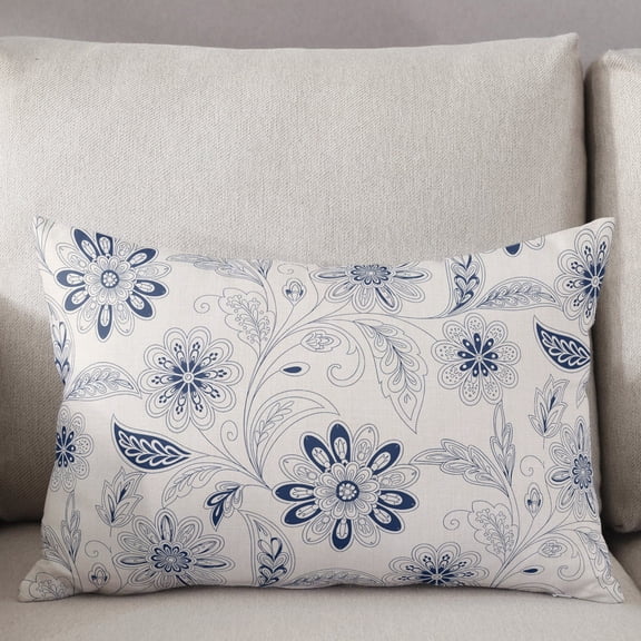 Decorative Pillow Cover 12x20 Inch Blue Paisley Pattern Lumbar Pillow Cover Boho Tribal Vintage Flowers Soft Cushion Covers for Sofa Couch Bed, Living Room Home Decor
