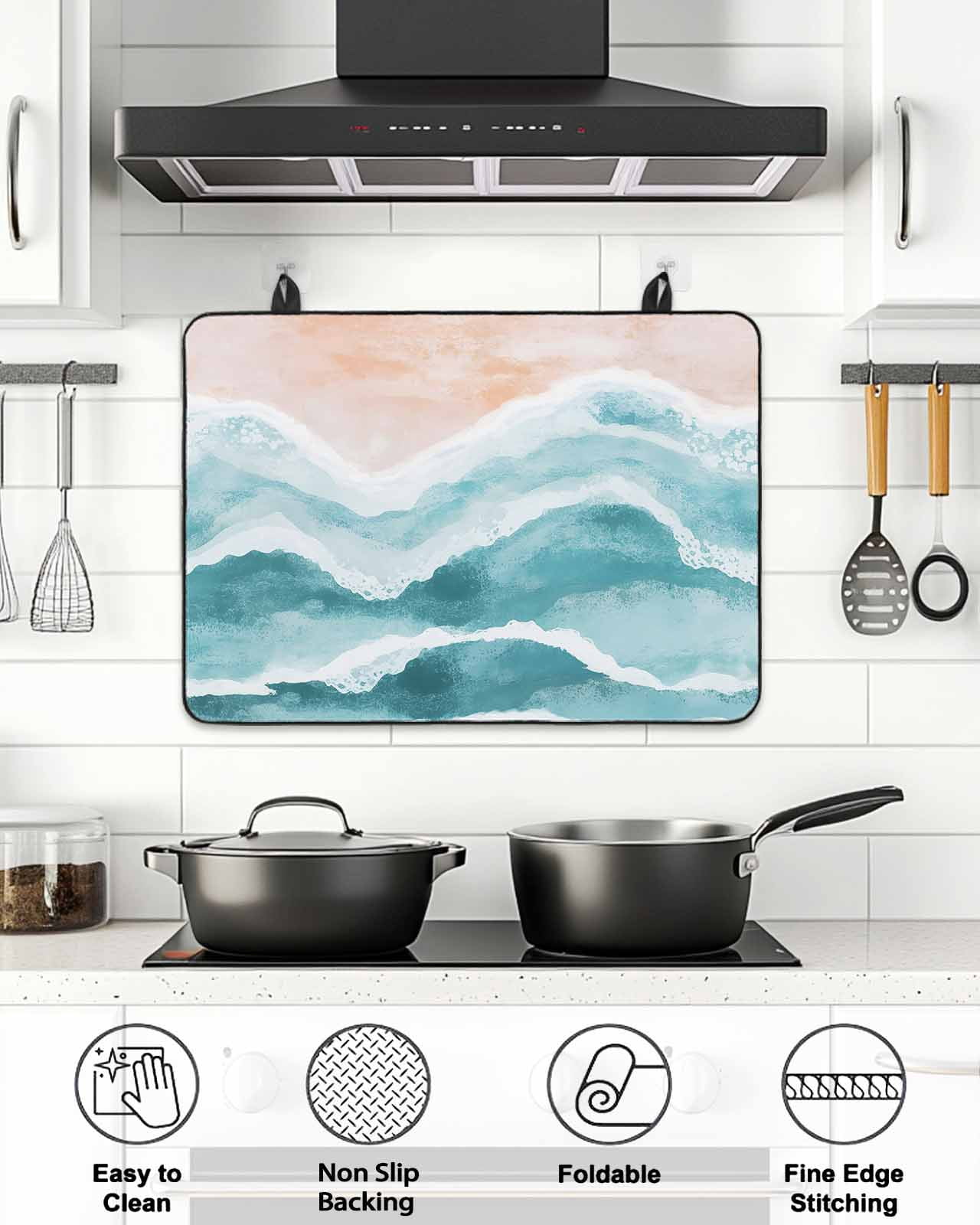 Stove Top Covers for Electric Stove, Aqua Coastal Beach Glass Stovetop Cover Protector, Modern Oil Painting Nautical Induction Cooktop Protector Oven Mat for Kitchen Countertop 28.5"x20.5"