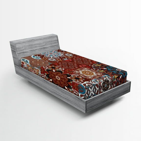 Ambesonne Brown Fitted Sheet, Victorian Mandala, Twin XL Size, Multicolor