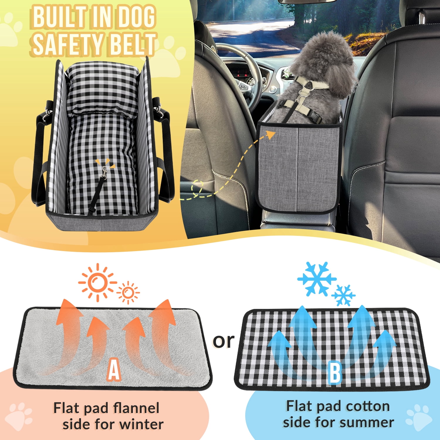 AUTOWT Console Dog Car Seat, Booster Seat with Safety Belt and Soft Cushions, Portable Carrier for Dogs up to 11lbs