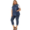 thumbnail image 3 of Women's Plus Size Jean Vest Button Down Turndown Collar Frayed Hem with Cargo Pocket Trucker Denim Vest Dark Blue 3X, 3 of 7