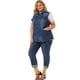 thumbnail image 3 of Women's Plus Size Jean Vest Button Down Turndown Collar Frayed Hem with Cargo Pocket Trucker Denim Vest Dark Blue 1X, 3 of 7