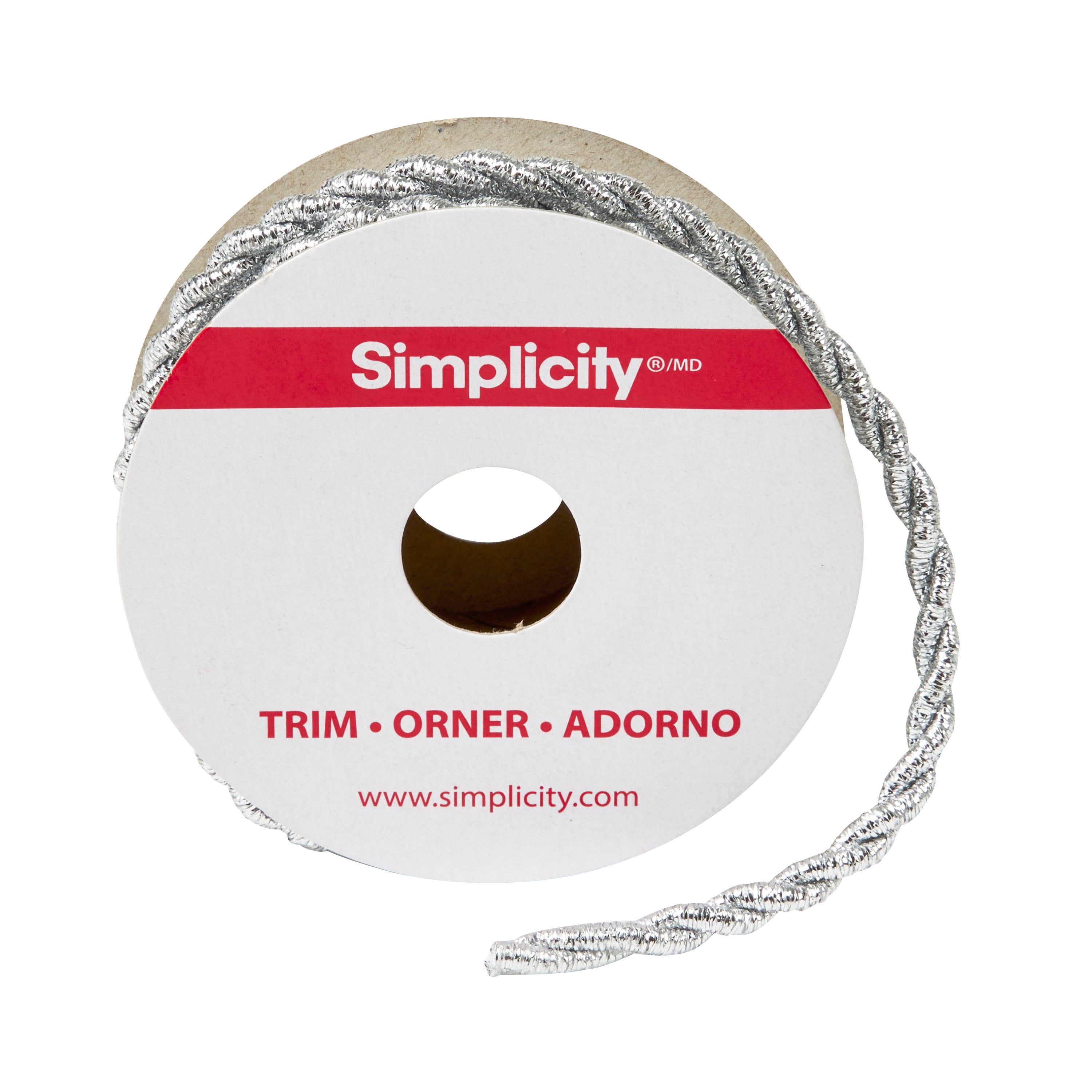 Simplicity Trim, Silver 5 mm Metallic Cord Trim Great for Apparel, Home Decorating, and Crafts, 3 Yards, 1 Each
