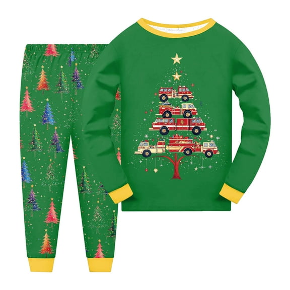 NIEWTR Boys Girls Christmas Pajamas Santa Print Pj Set Cotton Pjs Long Sleeve Sleepwear Sleepwear Sets (8-9 Years,Green)