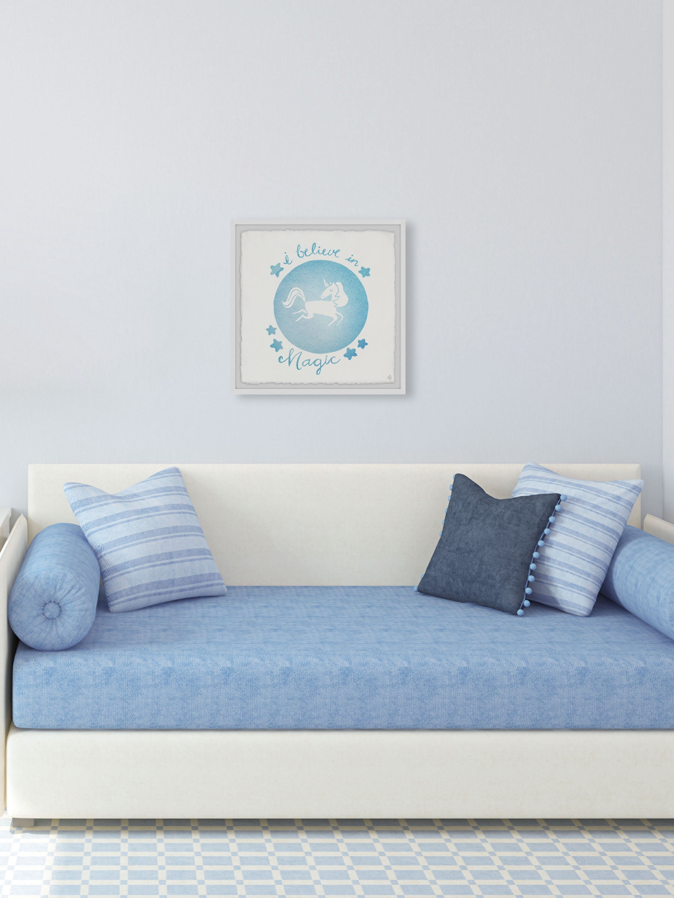 Marmont Hill Blue Unicorn Crystal Ball Framed Wall Art