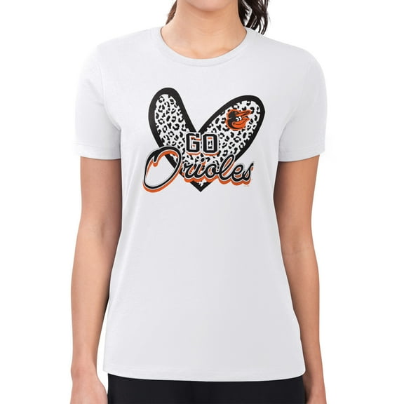 Women's G-III 4Her by Carl Banks White Baltimore Orioles Leopard Heart Fitted T-Shirt