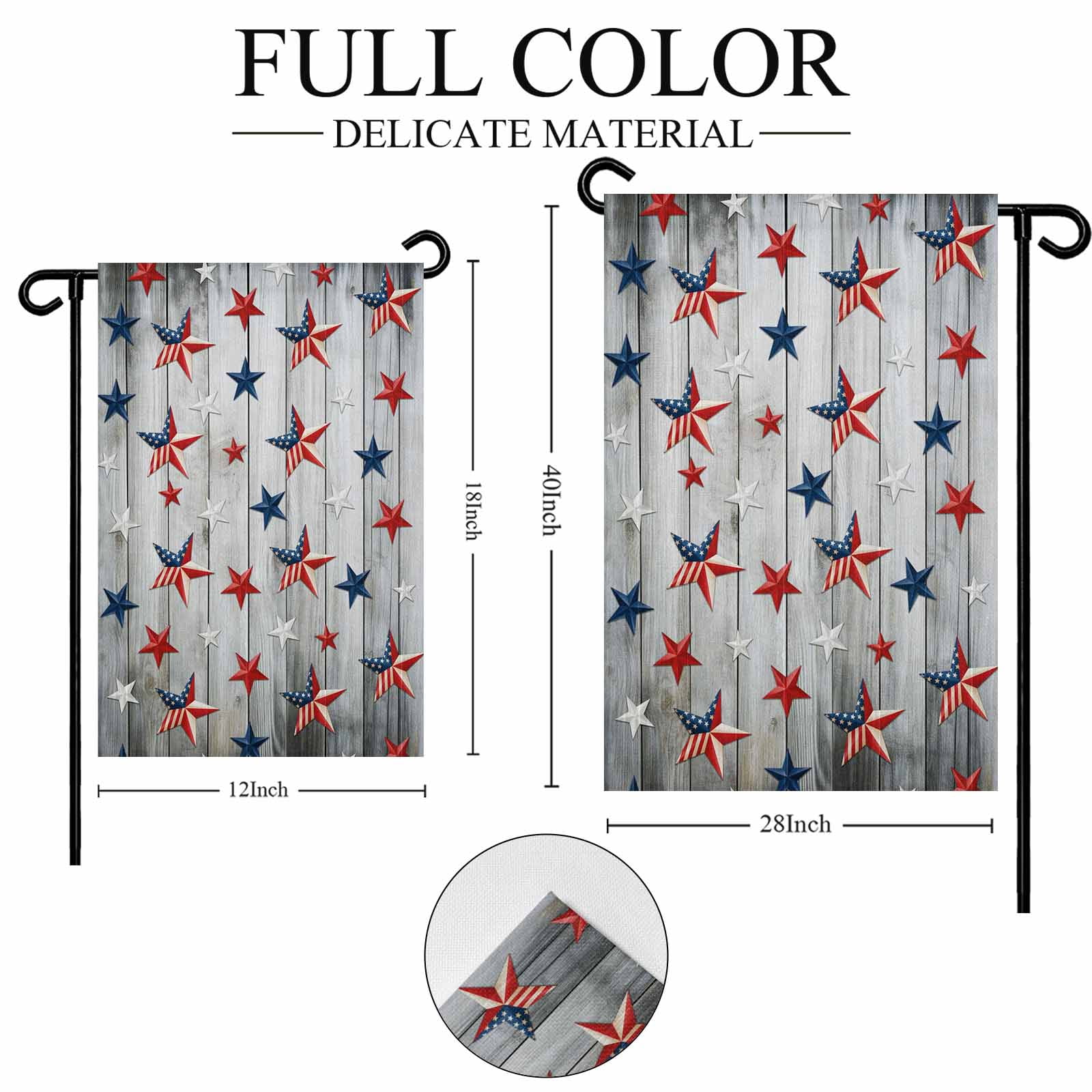 4th of July Garden Flags Patriotic Stars Stripes Garden Flag Double Sided Welcome Flag USA Flags Grey Wood Grain Independence Day Yard Flags for Outdoor Lawn Porch Memorial Day Decor 28x40 Inch
