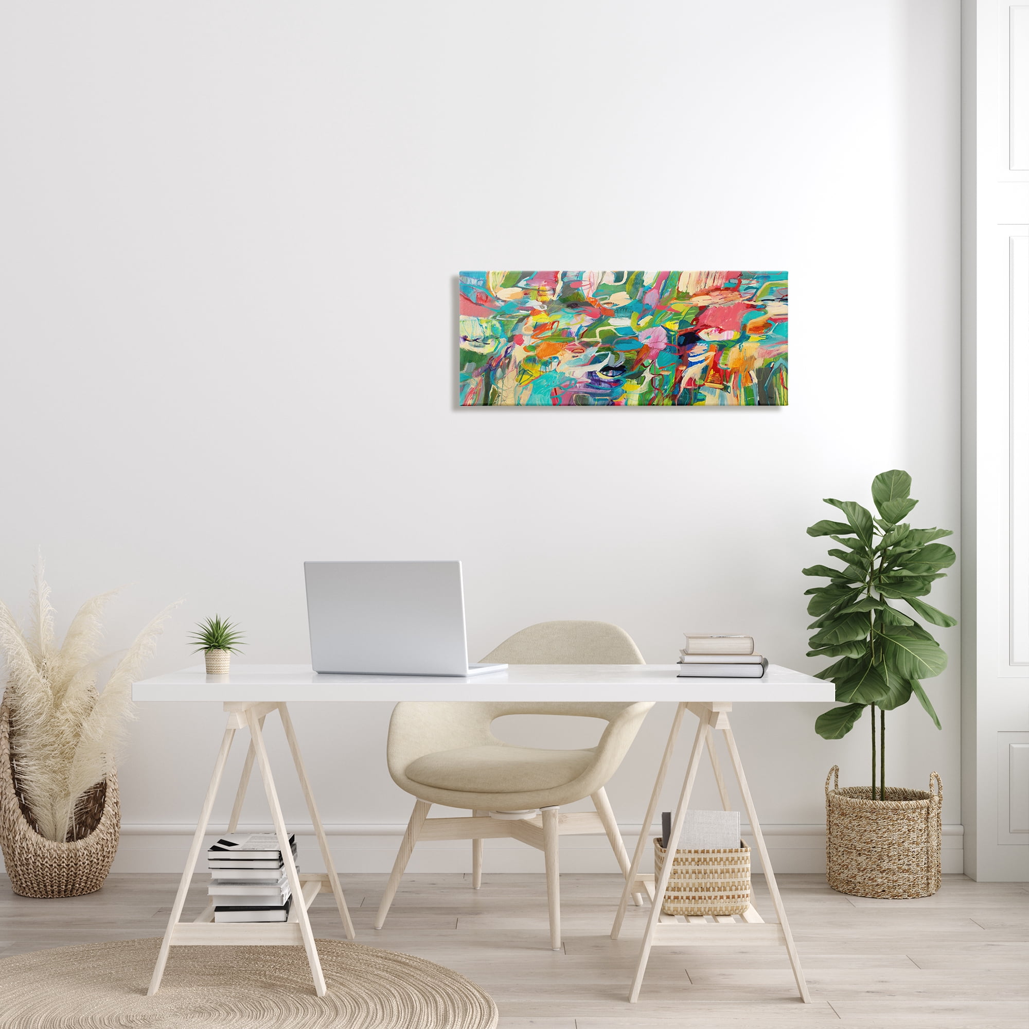 Stupell Industries Complex Playful Tone Abstraction Bright Green Pink Blue, 13 x 30, Designed by Lisa Ridgers