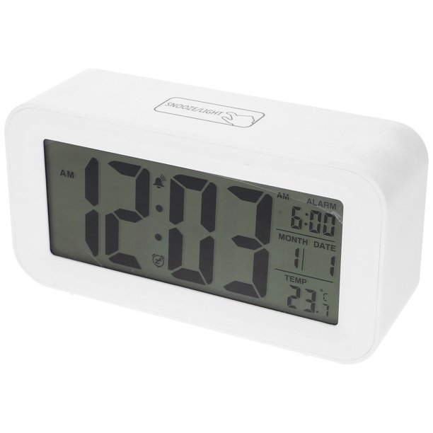 EeaseMX Reloj despertador LCD con temperatura mejorada, luz silenciosa, multifuncional, inteligente, mini reloj despertador electrónico digital de noche sin batería (blanco)