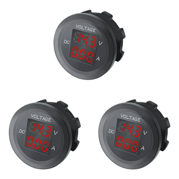 3X Car LED Digital Voltmeter DC 12V/24V LED Dual Voltmeter Ammeter Voltage Gauge for Car Boat Universal Waterproof Red