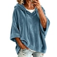 thumbnail image 2 of FAHUOMU Women's Pullover Hoodies Three Quarter Sleeve Drawstring Velour Tops Casual Loose Fit Warm Fall Winter Clothes, 2 of 9