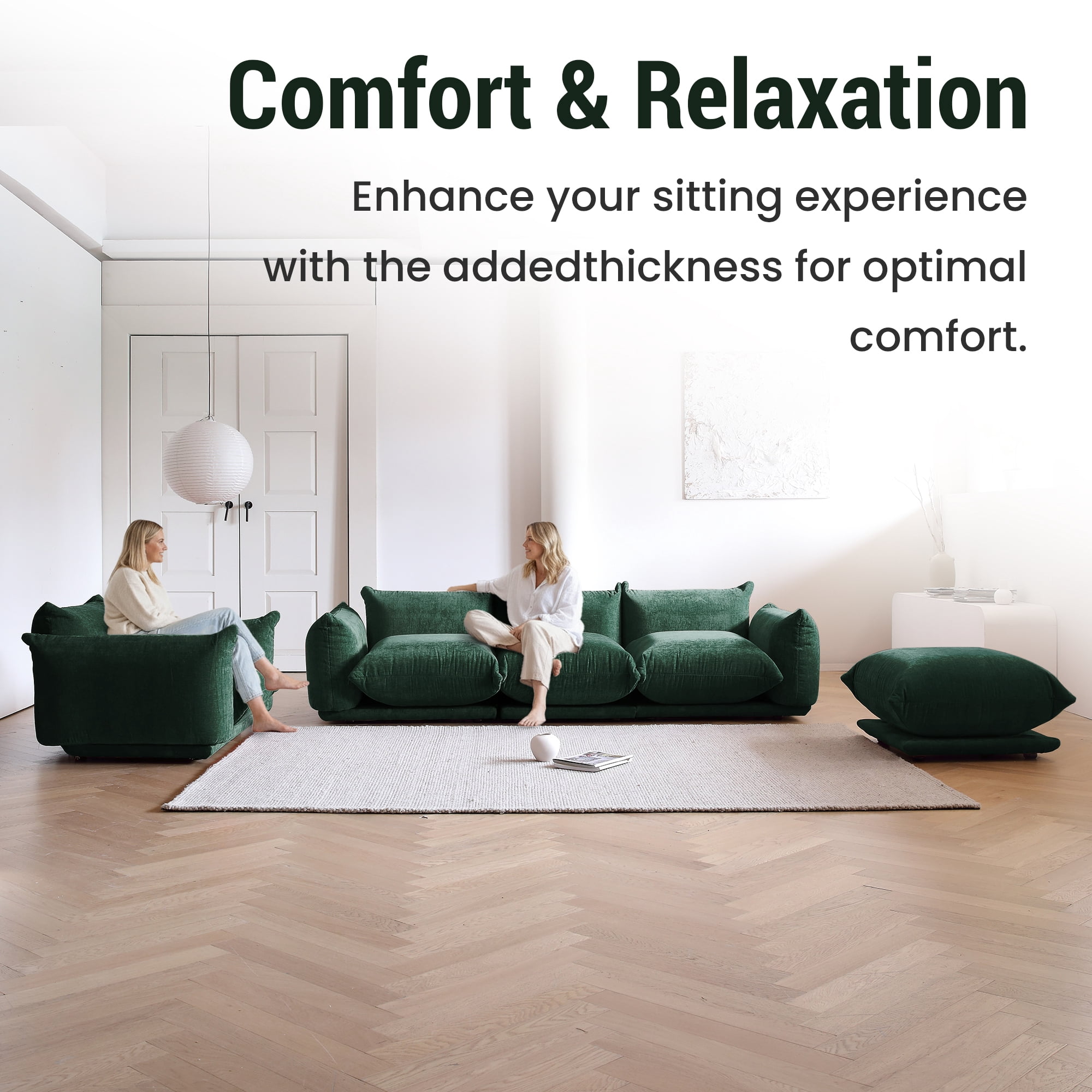 Magic Home Modular Sectional Sofa Floor sofa Foam Couch L-Shaped Sofa Chenille Couch 4-Seat Sofa Sectional Couch for Living Room,Green