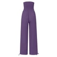 thumbnail image 4 of DHFJKG High Waist Pants For Women Wide Leg Smocked Waist Summer Breathable Linen Solid Color Pants With Pockets Beach Vacation Clothes Leisure Trousers, 4 of 5
