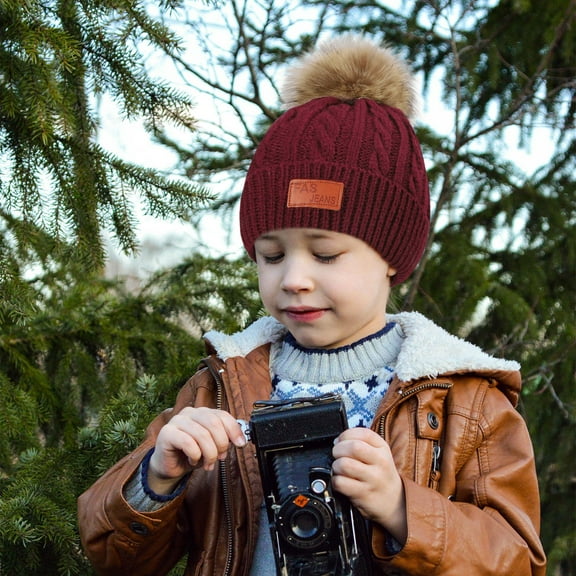 Neewe Kids Winter Beanie Children’s Warm Knitted Fleece Lined Ski Pom-Pom Warm Knit Hat for Boys & Girls 1-11 Years