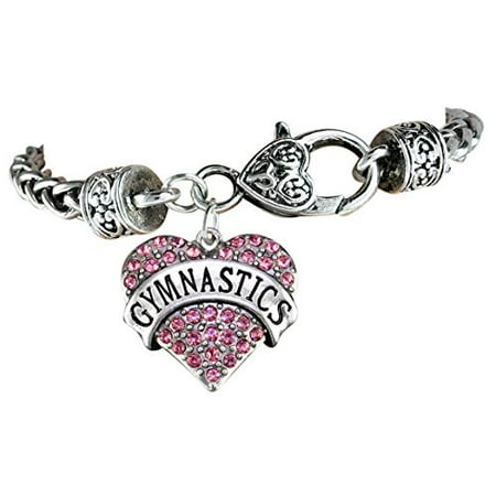 Lead Free Pewter Heart - Gymnastic Genuine Pink Crystal Heart Charm Bracelet Hypoallergenic, Safe-Nickel, Lead, & Cadmium Free!