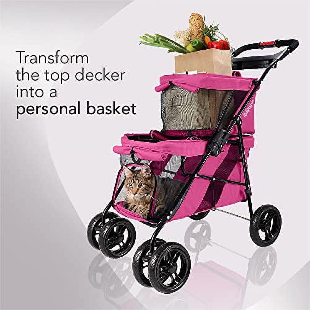 Ibiyaya FS1770 P Double Decker Pet Bus with 4 Wheel Foldable Double Dog Cat Stroller Red Violet Walmart