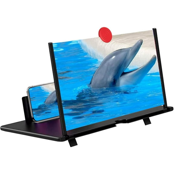 Phone Screen Magnifier, Screen Amplifier 3D HD Screen Projector with Foldable Stand, Phone Screen Magnifier for Watching Movies, Videos, Games and Reading, Compatible with All Phones (Black)