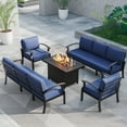 thumbnail image 3 of ALAULM 8-Seat Aluminum Outdoor Patio Furniture Set with Propane Fire Pit Table & 5.1" Thick Cushions, Brown/Navy Blue, 3 of 6