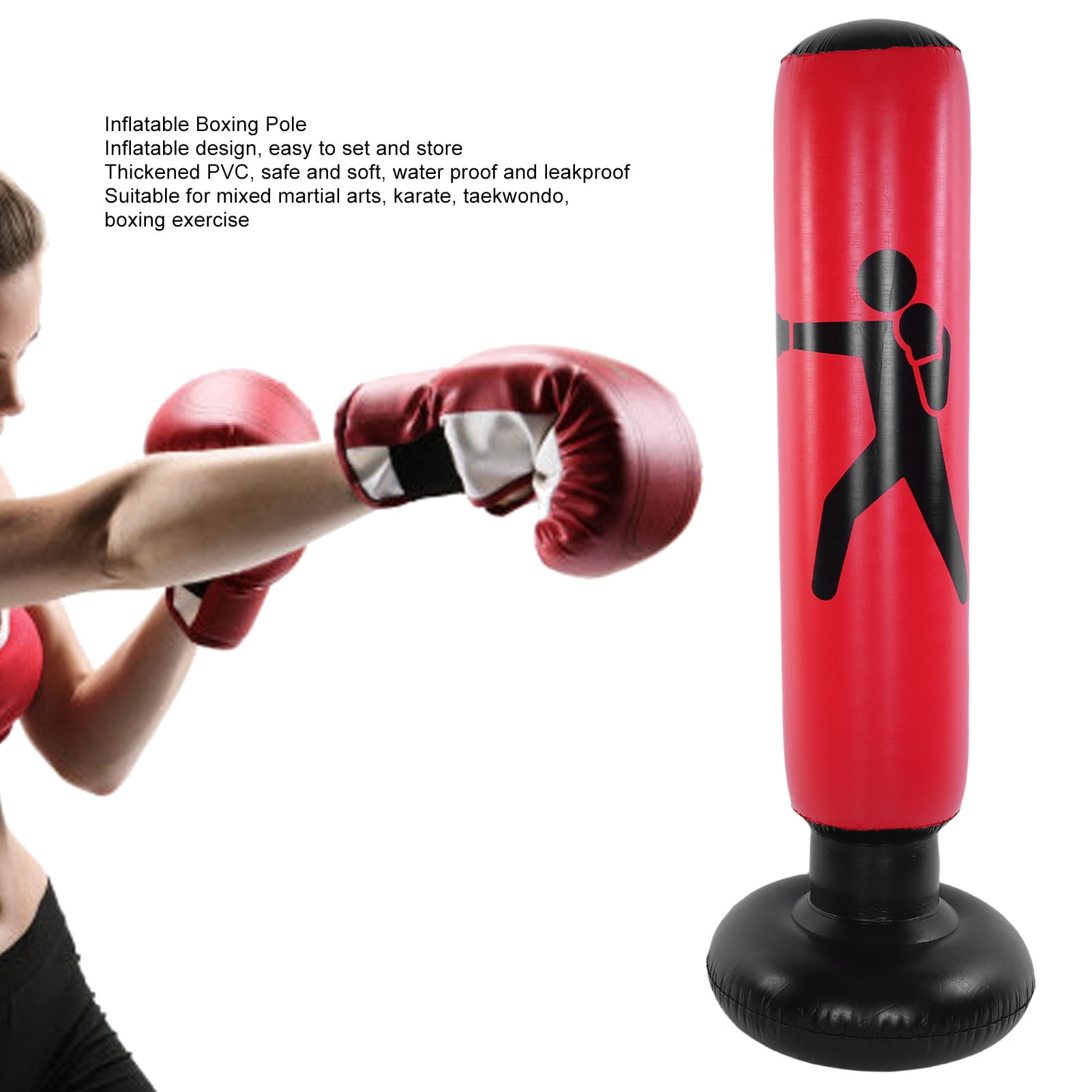 63 Inch Inflatable Boxing Pole, Thickened PVC Punching Bag for Kids Adults, Standing Kickboxing Column with Water Sand Base for Karate Taekwondo MMA Training
