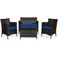 thumbnail image 2 of Gymax 4PCS Patio Rattan Conversation Furniture Set Outdoor w/ Navy Cushion, 2 of 10