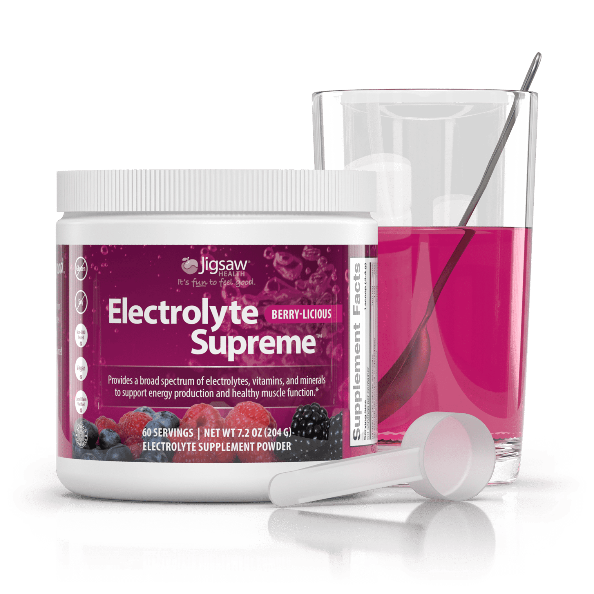 Jigsaw Health Electrolyte Supreme Berry-Licious Flavor, Broad Spectrum of Electrolytes + trace minerals, 60 Servings per Jar