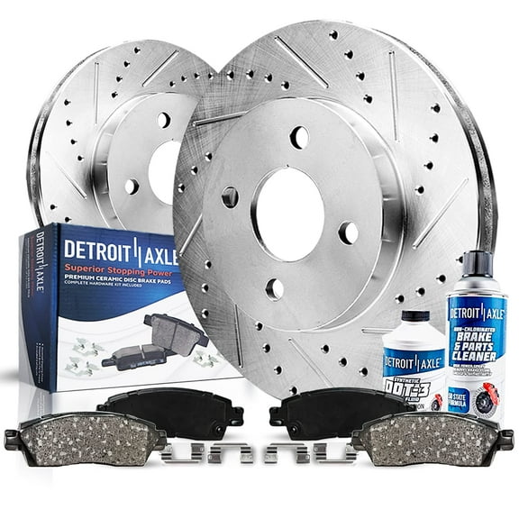 Detroit Axle - Front Brake Kit for 2006-2011 Hyundai Accent Kia Rio Rio5 Drilled & Slotted Disc Brake Rotors and Ceramic Brakes Pads 2007 2008 2009 2010 Replacement