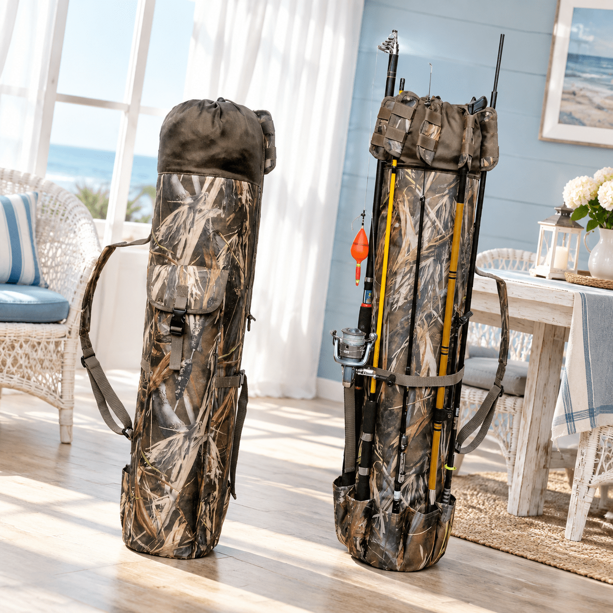 Camo Durable Canvas 600D Oxford Fishing Rod & Reel Travel Carry Case