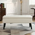 thumbnail image 3 of Hassch 43.3 Inch Upholstered Storage Bench in White PU Leather, Modern Bedroom End of Bed Ottoman with Button Tufted Seat and Solid Wood Legs, for Entryway Hallway Living Room, 3 of 9