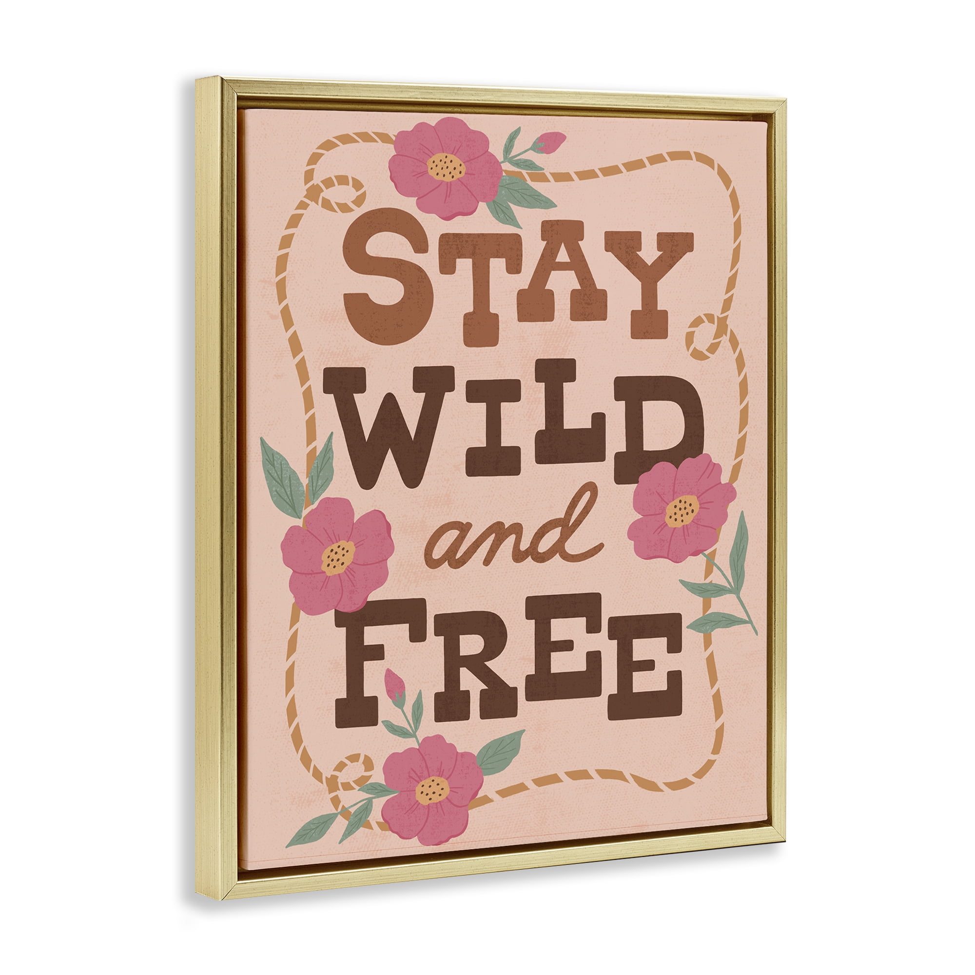 Stupell Industries Wild & Free Boho Girl Gold Framed Floater Canvas Wall Art, design by Nina Seven