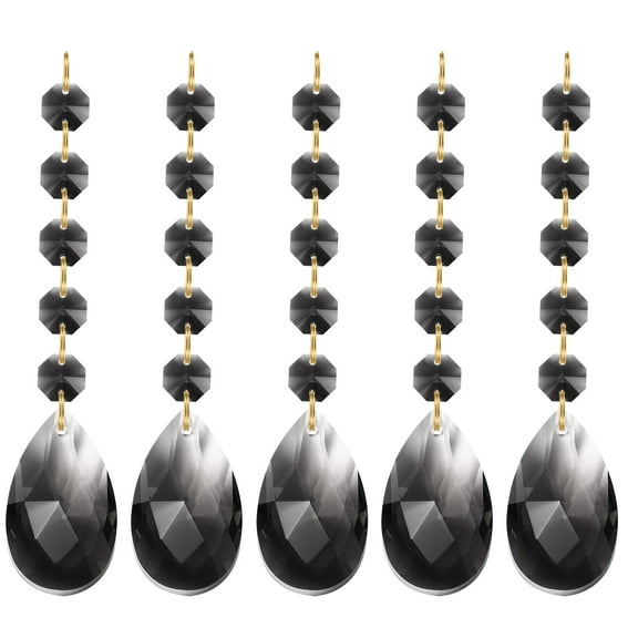 Uxcell Teardrop Crystal Chandelier Pendants Beads, 5 Pack 135mm Length 38mm Prisms Parts Black