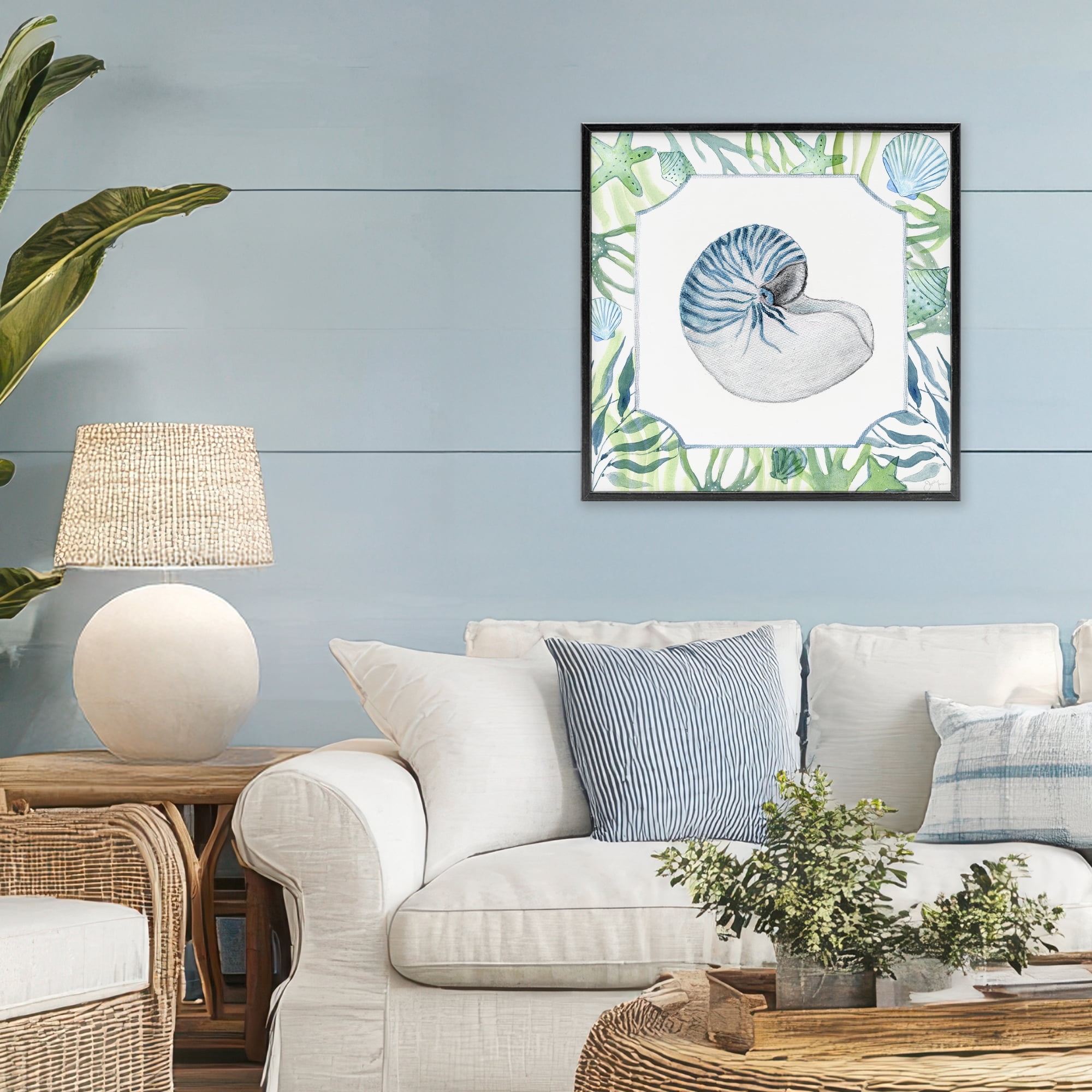 Stupell Industries Seaweed & Seashells Aquatic Black Framed Giclee Art, design by Janet Tava