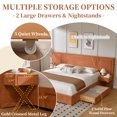 thumbnail image 6 of King Size Upholstered Platform Bed Frame, Bed Frame with Storage, Velvet Headboard with Built-in Nightstands & Drawers, No Box Spring Needed, Wooden Slats Support, Noise-Free, Easy Assembly, Orange, 6 of 8