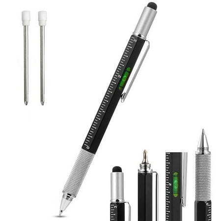 

Welpettie Multi Tool Pen 6 In 1 Ballpoint Pen with Ruler Level Cross Flat Head Screwdriver Touch Screen Pocket Multitool Pen Engineer Woodworkers Carpenter Construction Tools