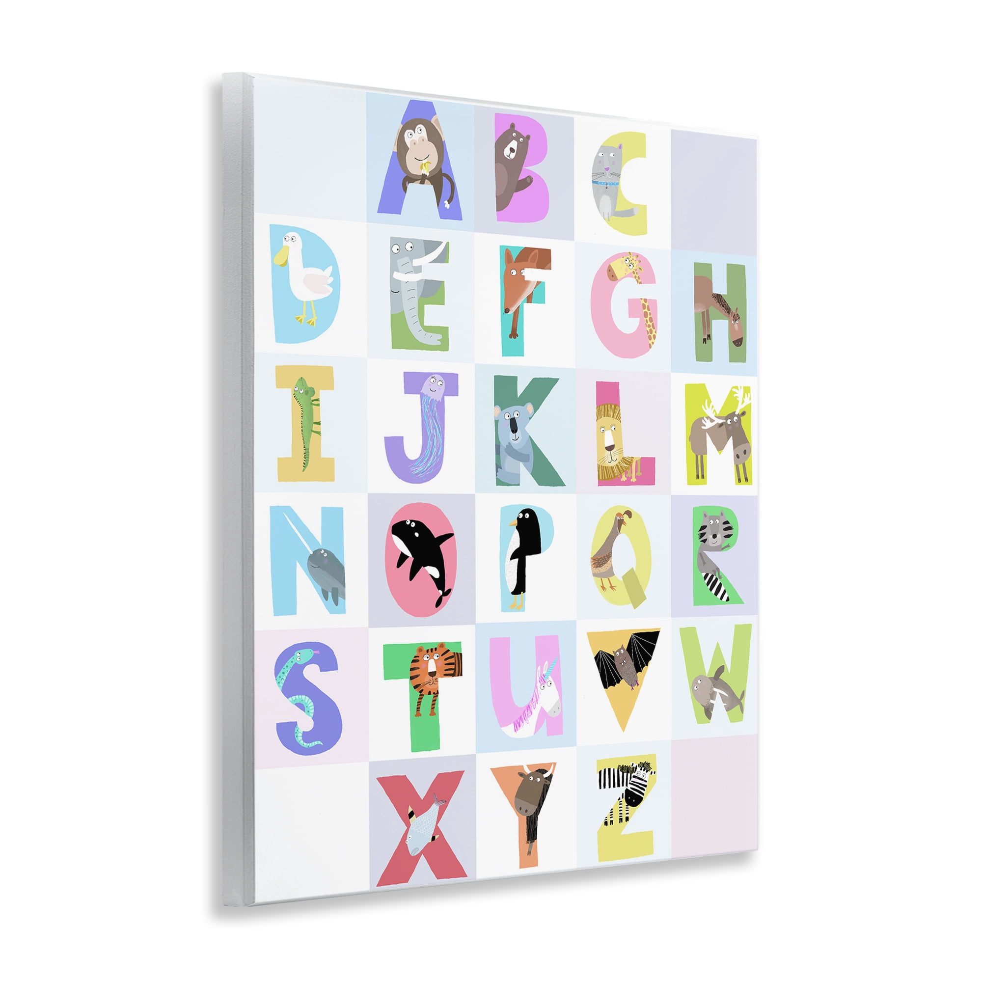 Stupell Industries Animal Alphabet in Light Grey Wall Plaque Art, design by Carla Daly