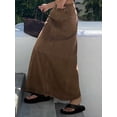 thumbnail image 5 of Coffee Brown Denim Maxi Skirt With Front Slit Loose Casual Style, 5 of 21