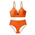 thumbnail image 3 of Tankini Swimsuits for Women with Shorts New Womens Solid Sling V-Neck Hollow Swimsuit High Waist Textured Pleated Bikini Split Swimsuit Suit Style B-40 Orange XXL, 3 of 4