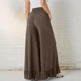 thumbnail image 4 of Wide Leg Pants Woman Summer Elastic High Waisted Palazzo Pants Flowy Drawstring Ruffle Hem Trousers with Pockets, M, 4 of 7